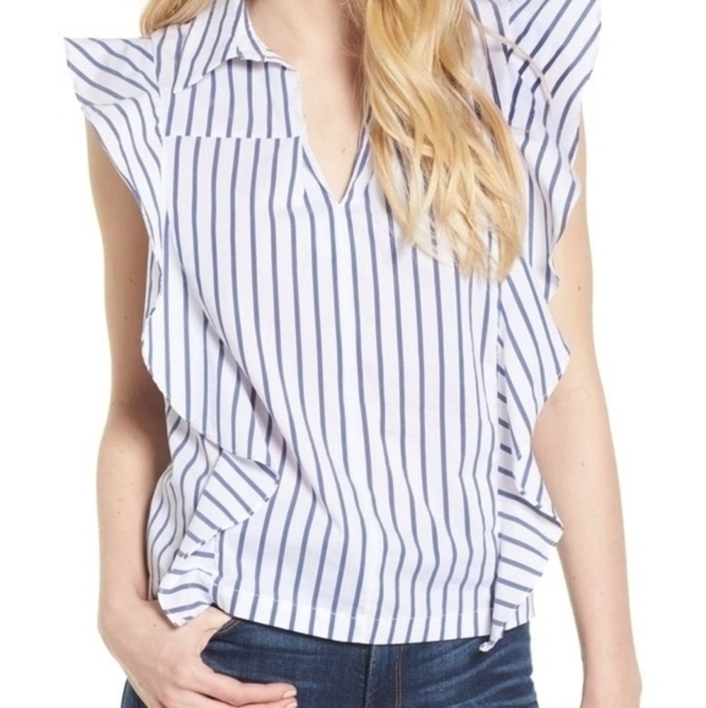 Bishop + Young Striped Ruffle Summer Blouse